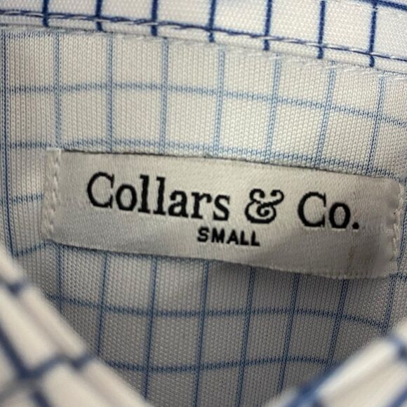 Collars & Co Polo Shirt Mens S Navy Blue Grid Check Plaid Golf Preppy Dress NWT - Picture 3 of 9